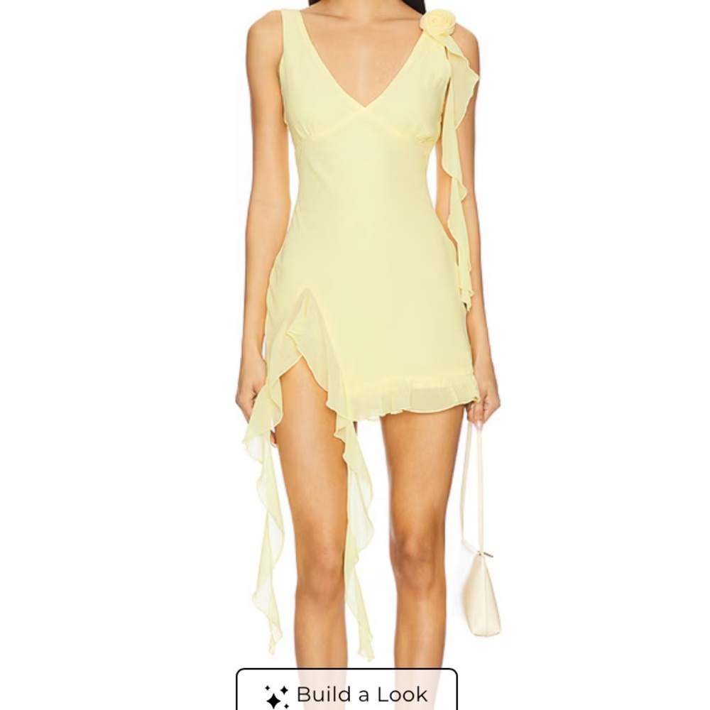 Revolve/More To Come Yellow Ruffle-Trim Mini Dress size S